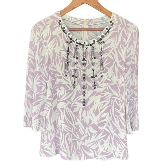 Boden, Beaded V-Neck Leaf Print Blouse - Picture 4 of 9